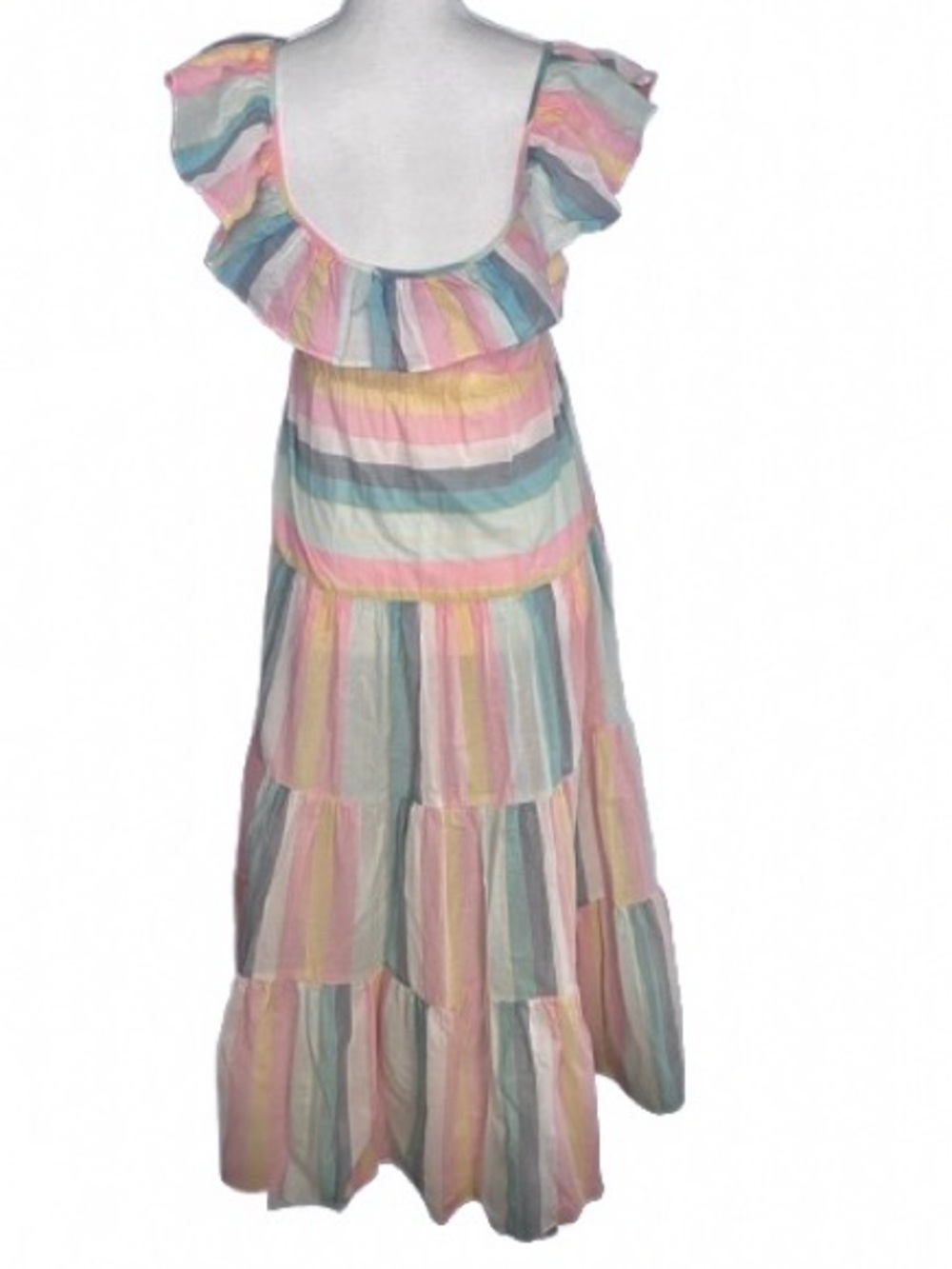 100% Cotton Sheer XXS J. CREW Pastel  Ruffle Dress Midi Beach Coverup Stripes